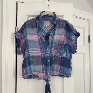 Rails Plaid Crop Tie Blouse, XS